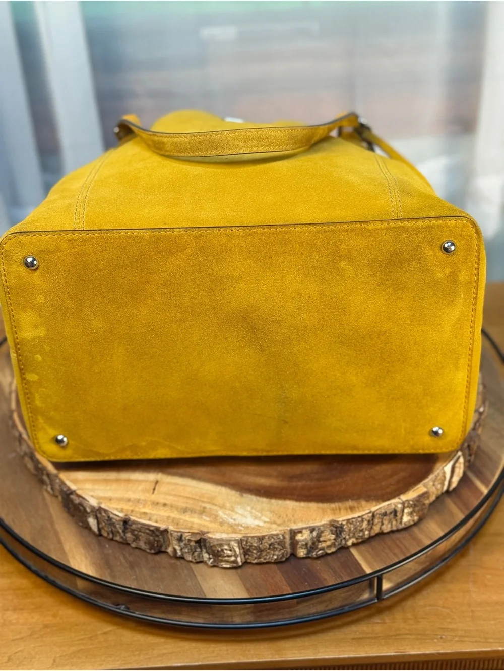 Lauren Ralph Lauren Suede Bucket Hobo Shoulder Bag in Mustard Yellow